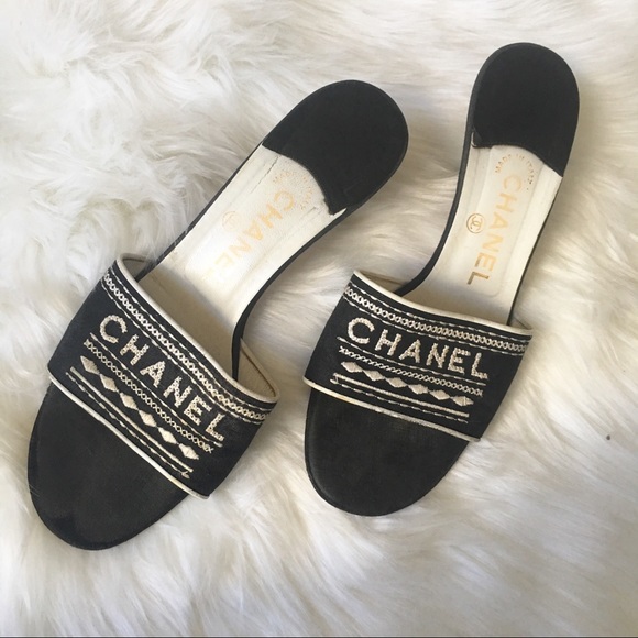 CHANEL Shoes - Authentic Chanel Kitten Heels Slip On Sandals